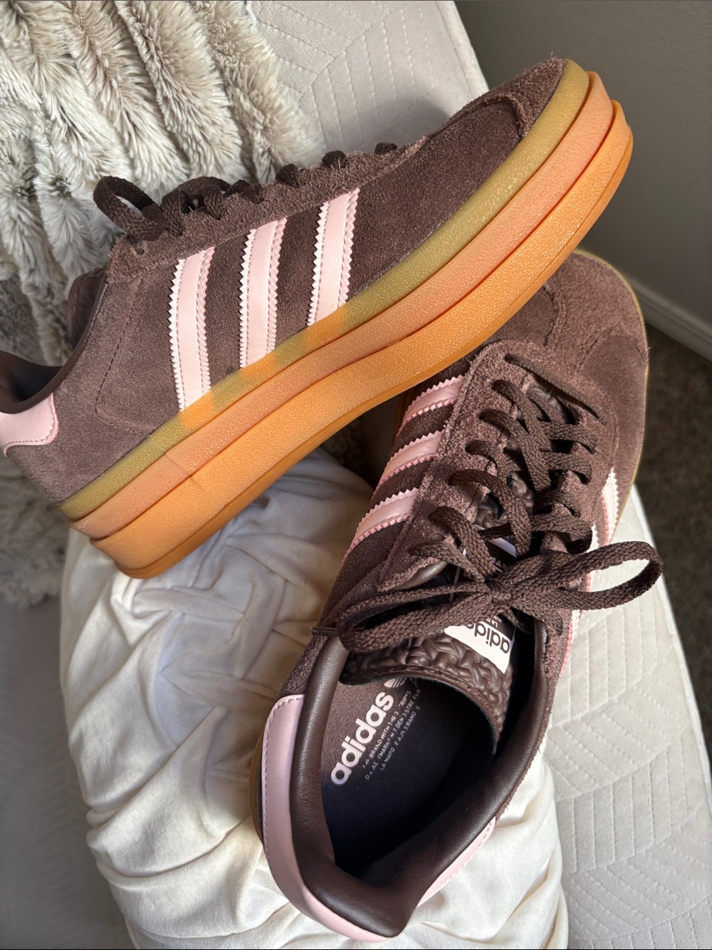 Adidas Like New Brown and Pink Suede Platform Athletic Shoes